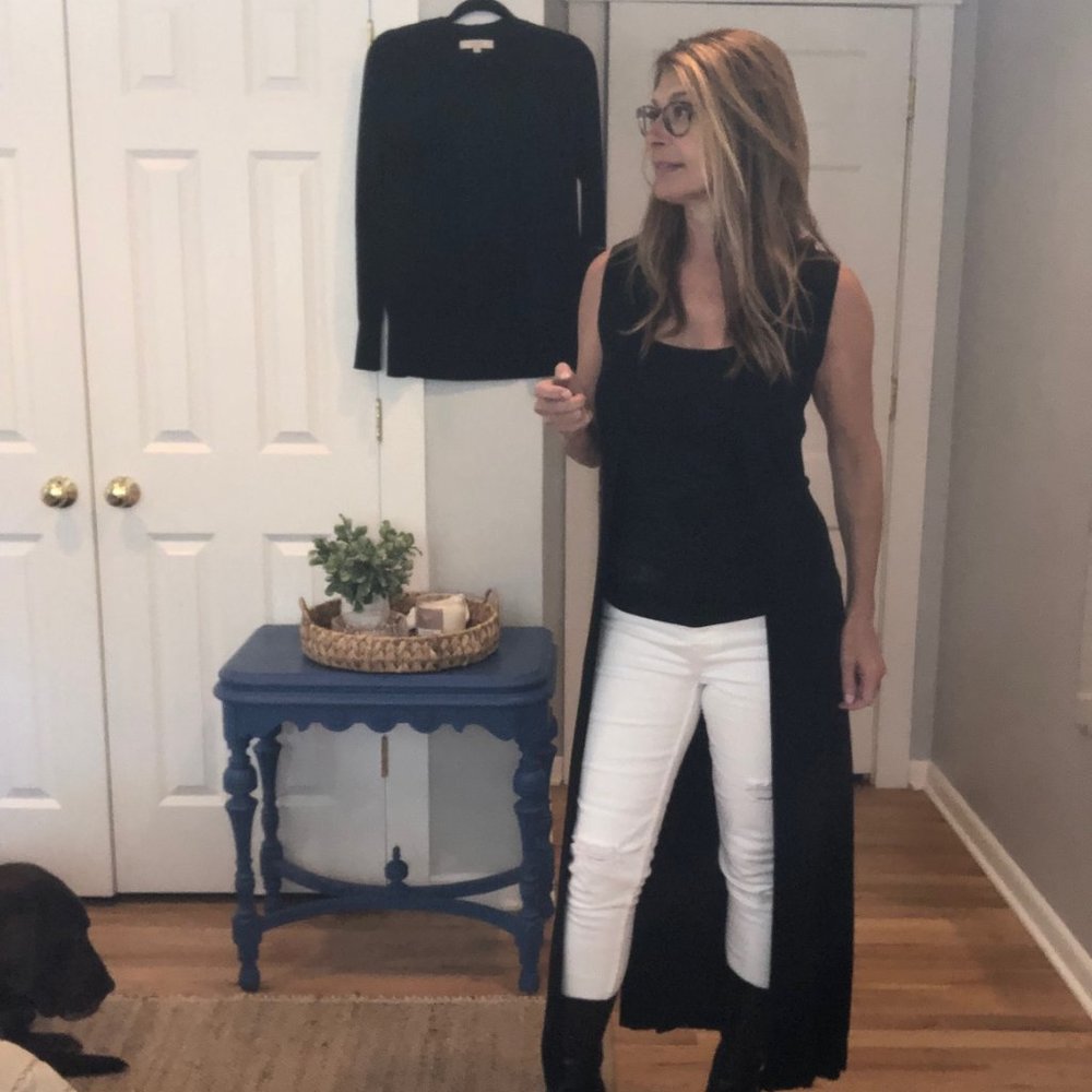 Black duster sweater vest, size medium